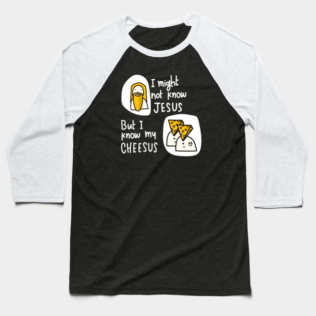 Jeesus Vs Cheeses in white Baseball T-Shirt by Think Beyond Color